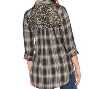 DOUBLE HOST PICK Wendy Bellissimo Sequin Green Plaid Top
